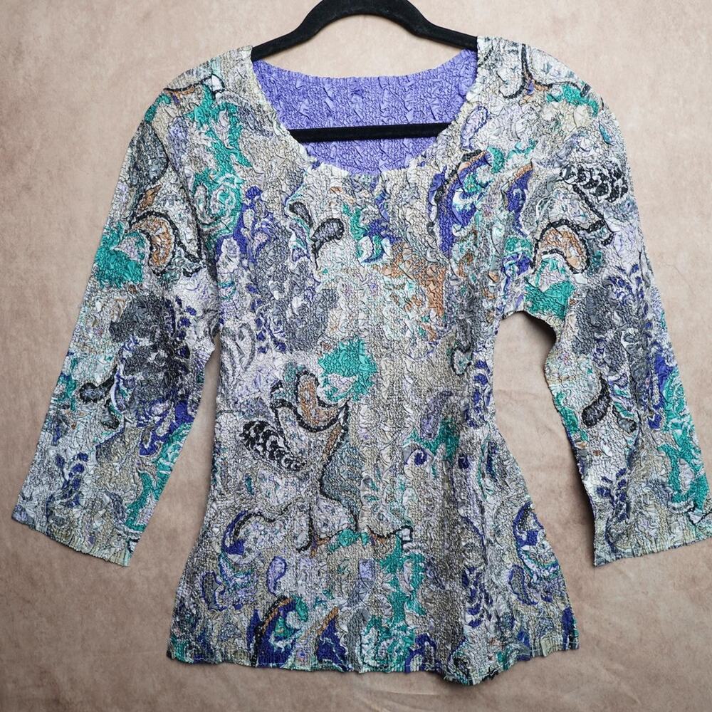 Vintage Y2K Paisley Crinkle Top Small